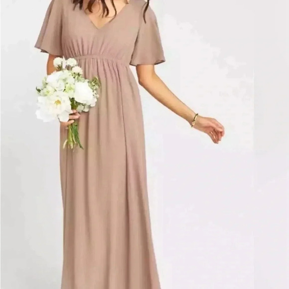 NWT Show Me Your Mumu Emily Empire Maxi Dress Soft Beige Chiffon Medium and 2X - Picture 2 of 10